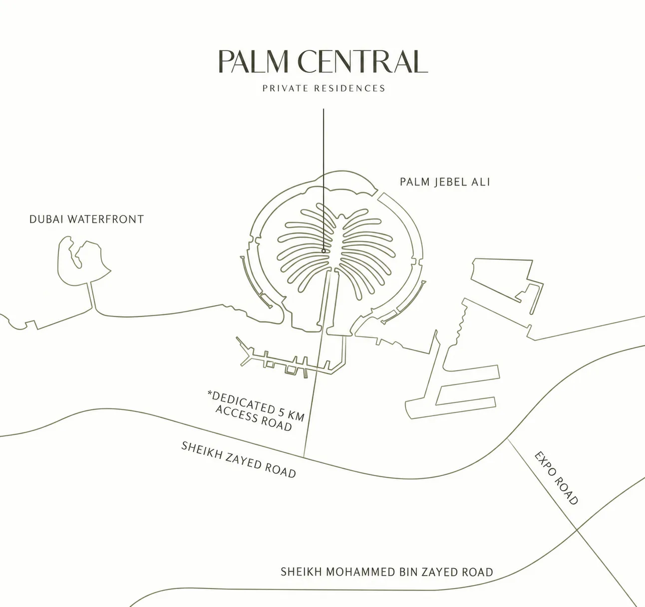 Map positioning Lunaya near Sheikh Zayed Road and major destinations in the Jebel Ali growth corridor